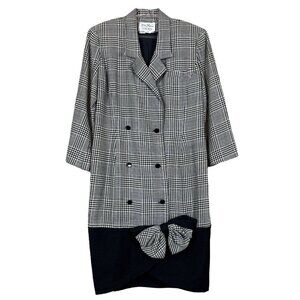 Rickie Freeman Teri Jon Wool Houndstooth Gingham Blazer Dress Black Gray Size 12